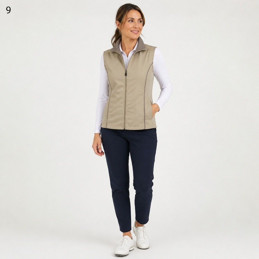 Monterey Club Golf Vest Womens Small Tan Polyester Houndstooth Lining Pockets